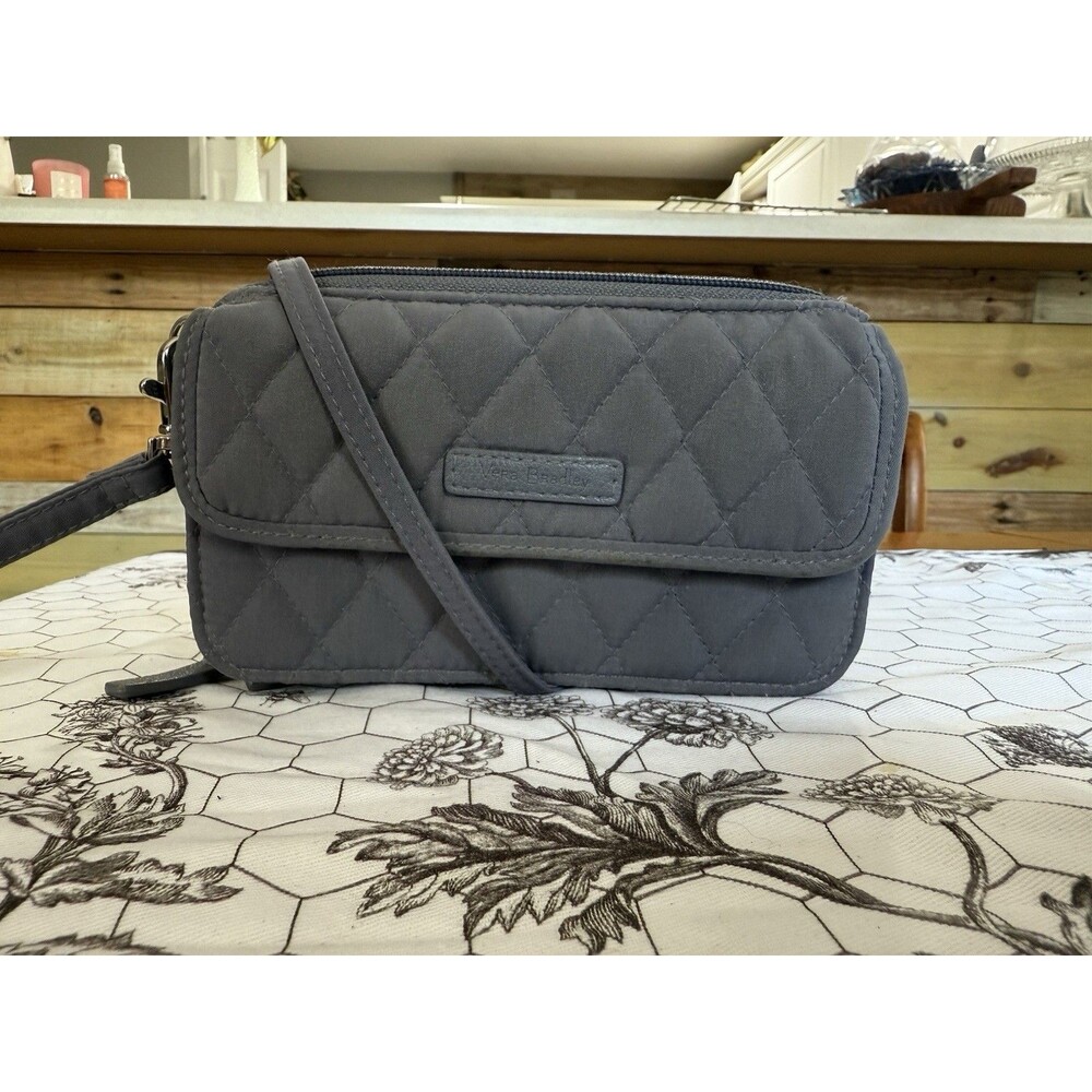 Vera Bradley Classic Gray All-in-One Crossbody Clutch Wallet With Strap